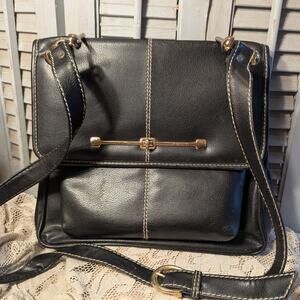 Vintage faux black leather shoulder bag